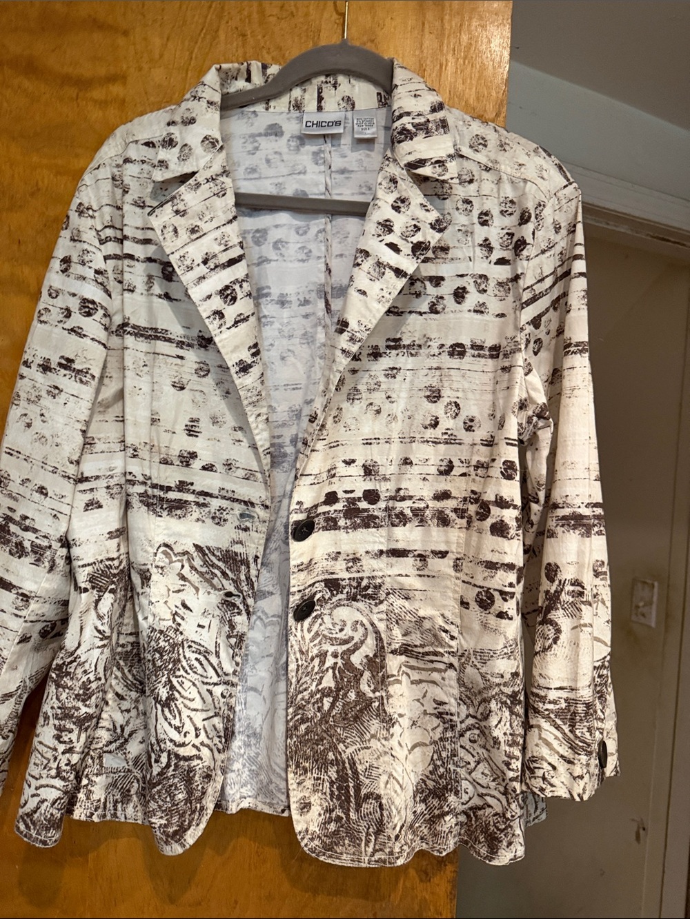 Chico's Cream and Brown Printed Blazer Jacket
